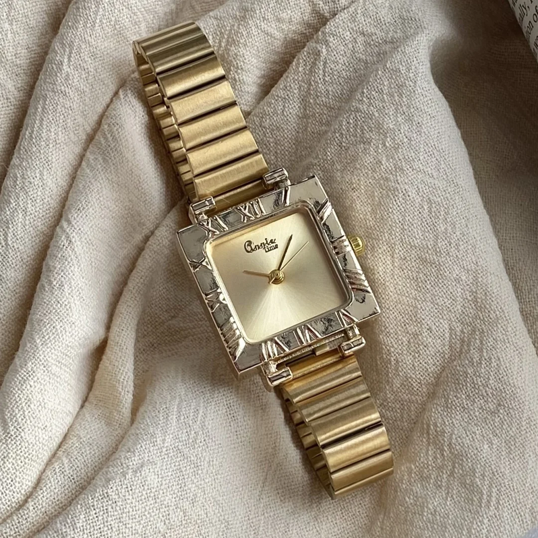 Gold Silver Square Women Watch Adjustable Stainless Steel Strap Quartz Wristwatch Simple Student Watches Relojes Para Mujer