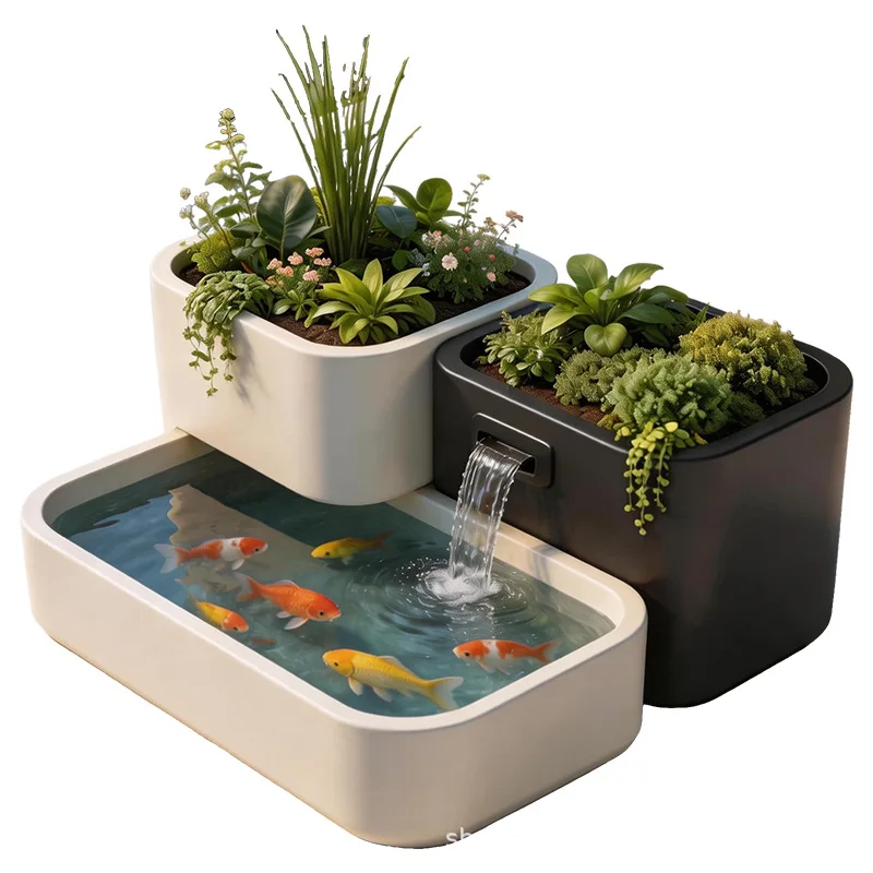 Aluminum alloy outdoor running water landscape balcony terrace fish tank flower box integrated ecological landscaping