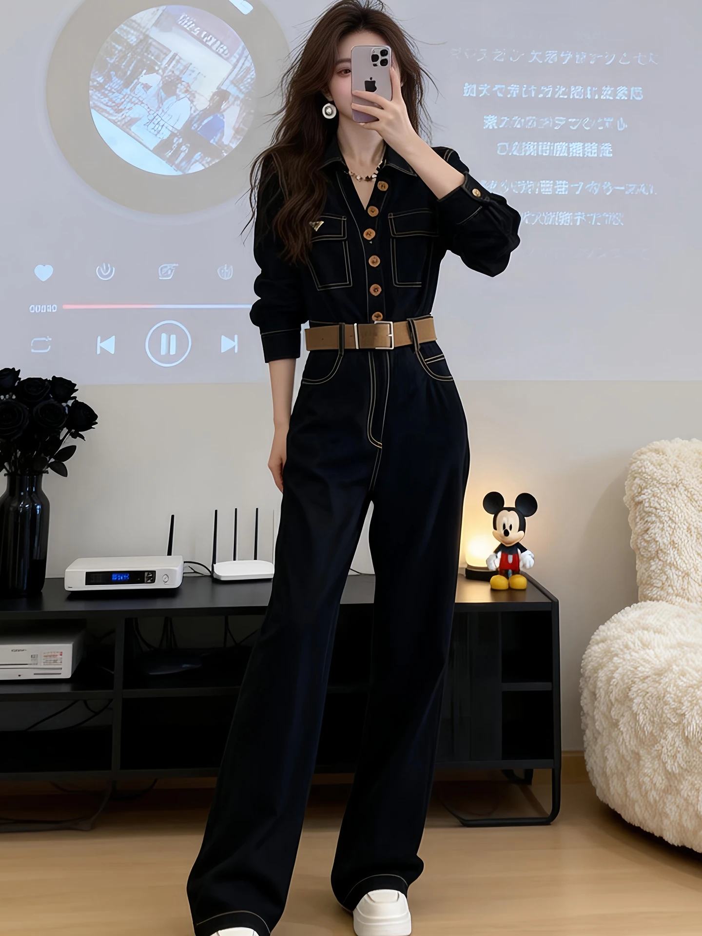 

Модные омолаживающие брюки-комбинезон для весны и осени, новые, облегающие, повседневные, рабочие, с высокой талией, широкие штанины