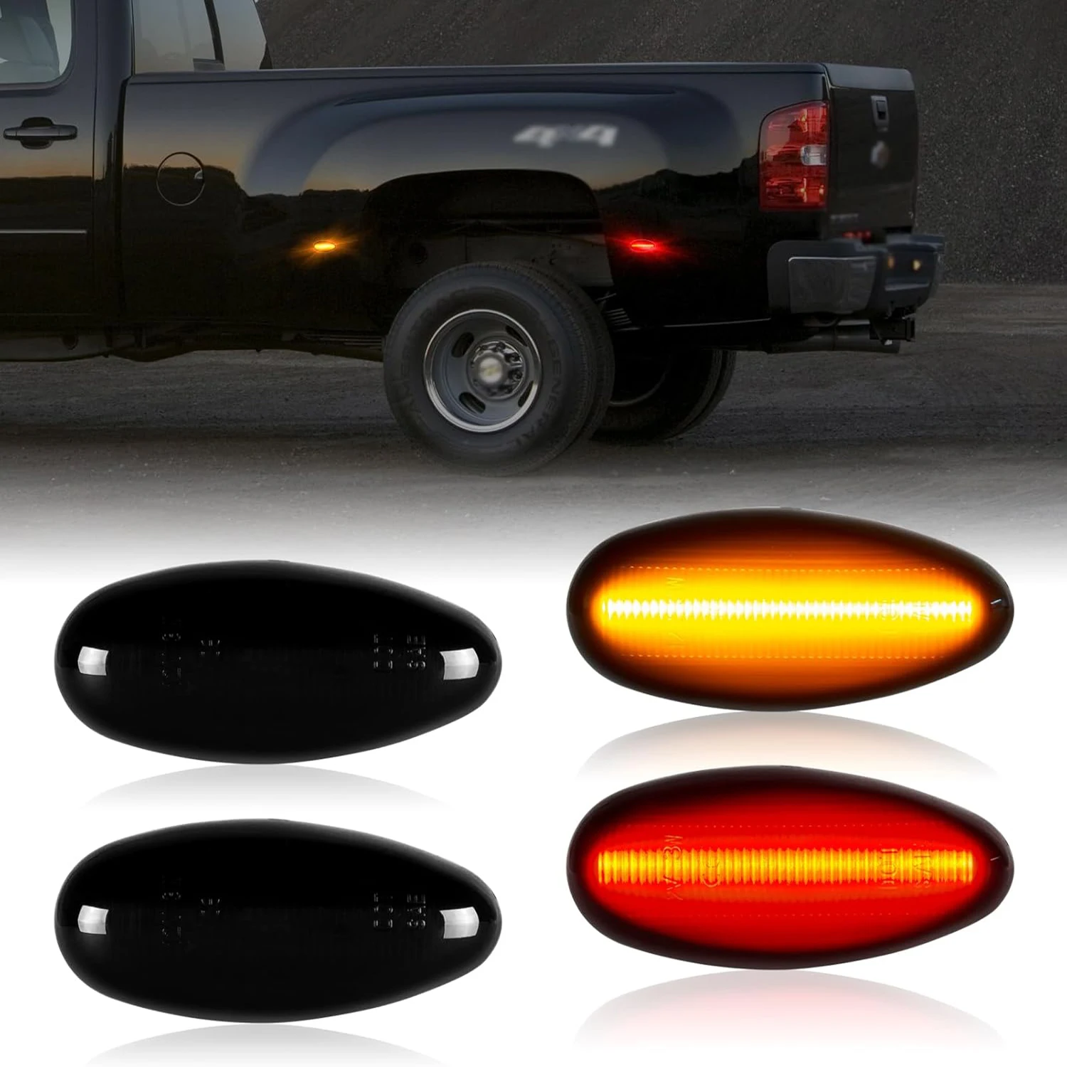 

4Pcs LED Front Rear Side Marker Light Turn Signal Brake Lamps For Chevrolet Silverado GMC Sierra 2500HD 3500HD 01-14 Amber+Red