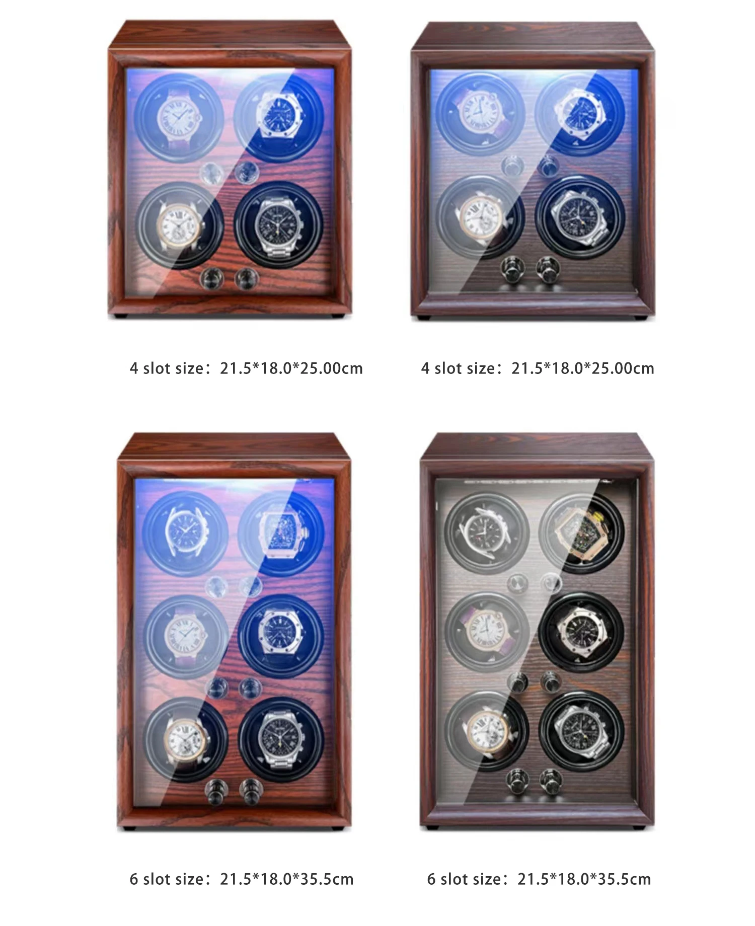 Mechanical Automatic Watch Winder Luxury Wood Watch Box Battery Installable With LED Light And Lid Sensor Watches Storage Box