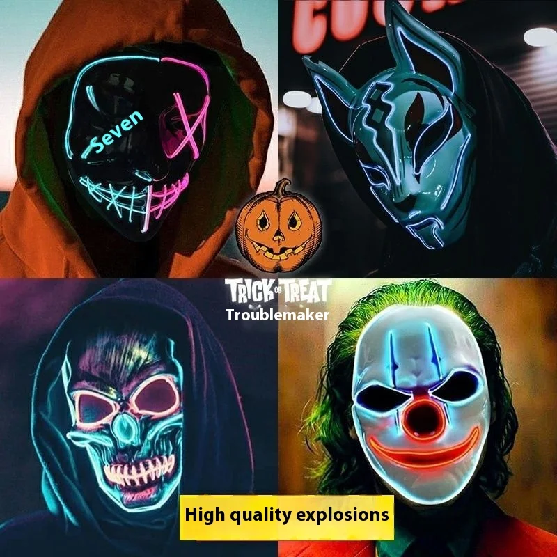 

Светящаяся маска, план рассеивания человека, V-For Vendetta, футуристический технический холодный свет, маска на Хэллоуин, клоун, покрытие для лица, новинка, аксессуар