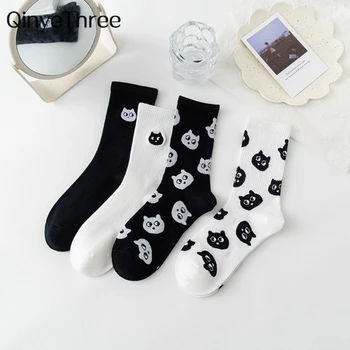 Chic Neue frauen Nette Katze Gesicht Schwarz Weiß Socken Koreanische Harajuku Kawaii Kätzchen Hipster Casual Weihnachten Geschenk Dropship