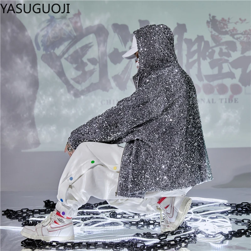 YASUGUOJI New 2024 Fashion Men\'s Sequined Jackets Bling Glitter Bomber Jacket Coat Hip Hop Tops Singer Nightclub Clothing Man