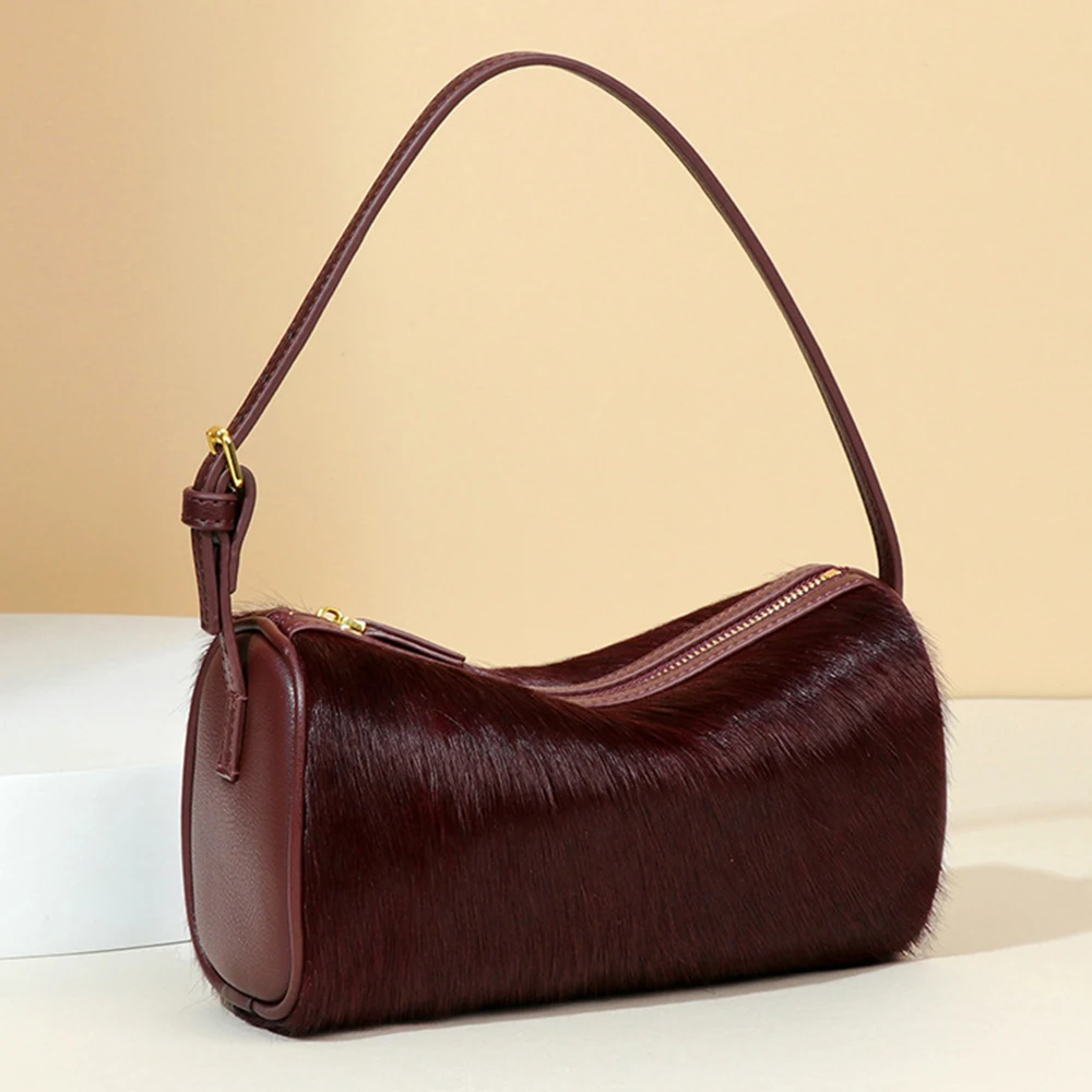 

Luxury Horsehair Handbag Solid Soft Pillow Bags Women Texture Female Leisure Commuting Top-Handle Packs Crossbody Shoulder Bags