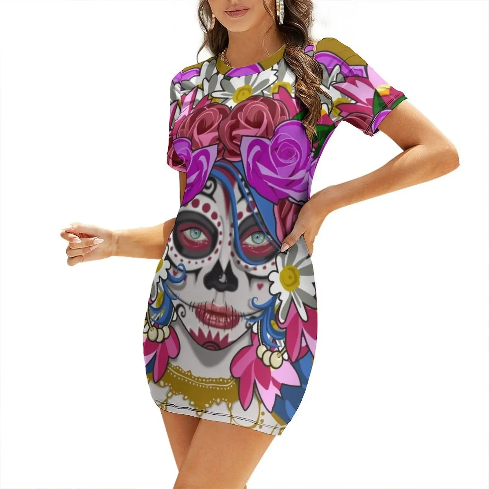 

Mexican Katrina Short-Sleeved Dress chic and elegant evening dress long dress women Evening gown Dresses gala