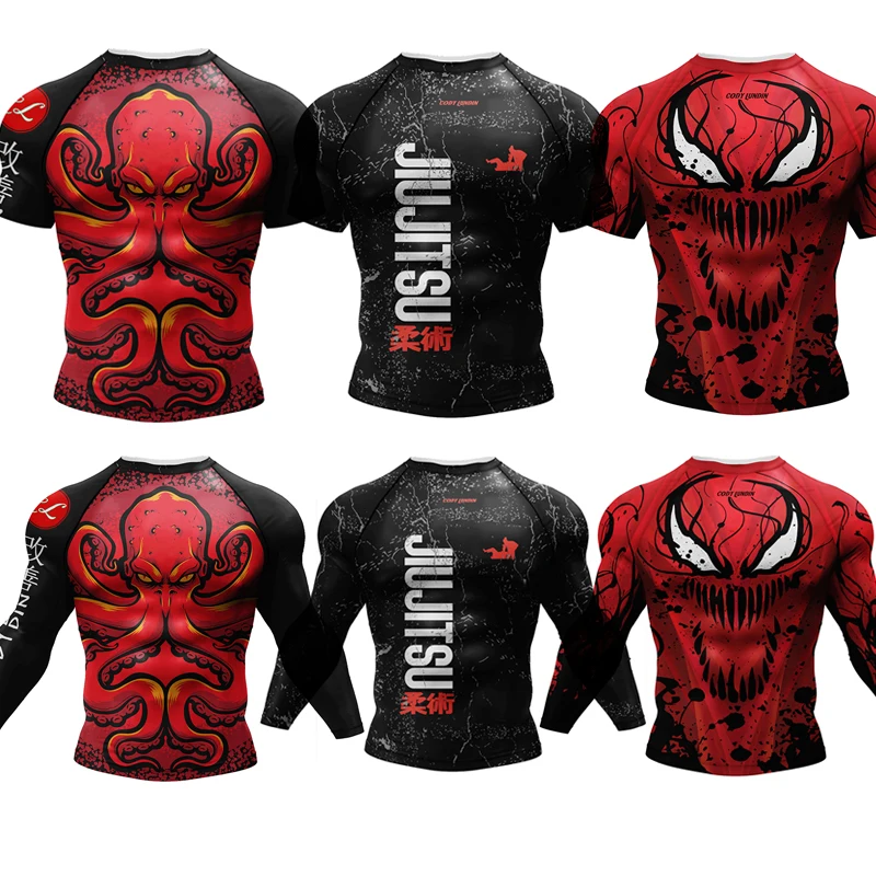 New Jiu Jitsu T-shirt MMA Boxing Rashguard For Men Bjj Gi Kickboxing Jerseys Fitness Gym Rashgard T-shirts Sport Fight Boxe Tops