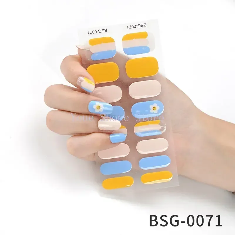 Parche de uñas de Gel semicurado para mujer, adhesivo de 16 puntas para lámpara UV LED, envoltura completa, impermeable, a la moda