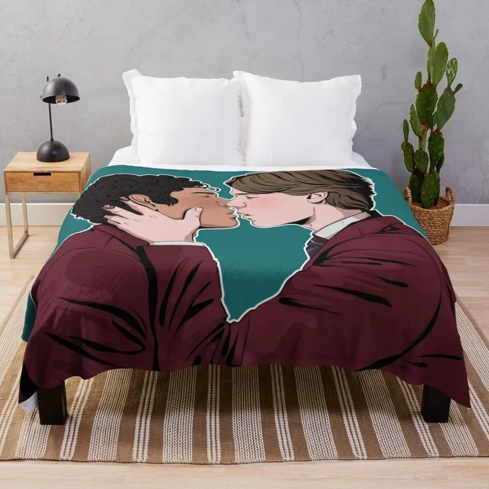 

Prince Wilhelm and Simon kissing Young Royals Edvin Ryding Omar Rudberg Throw Blanket Fashion Sofas Hair Bed Blankets