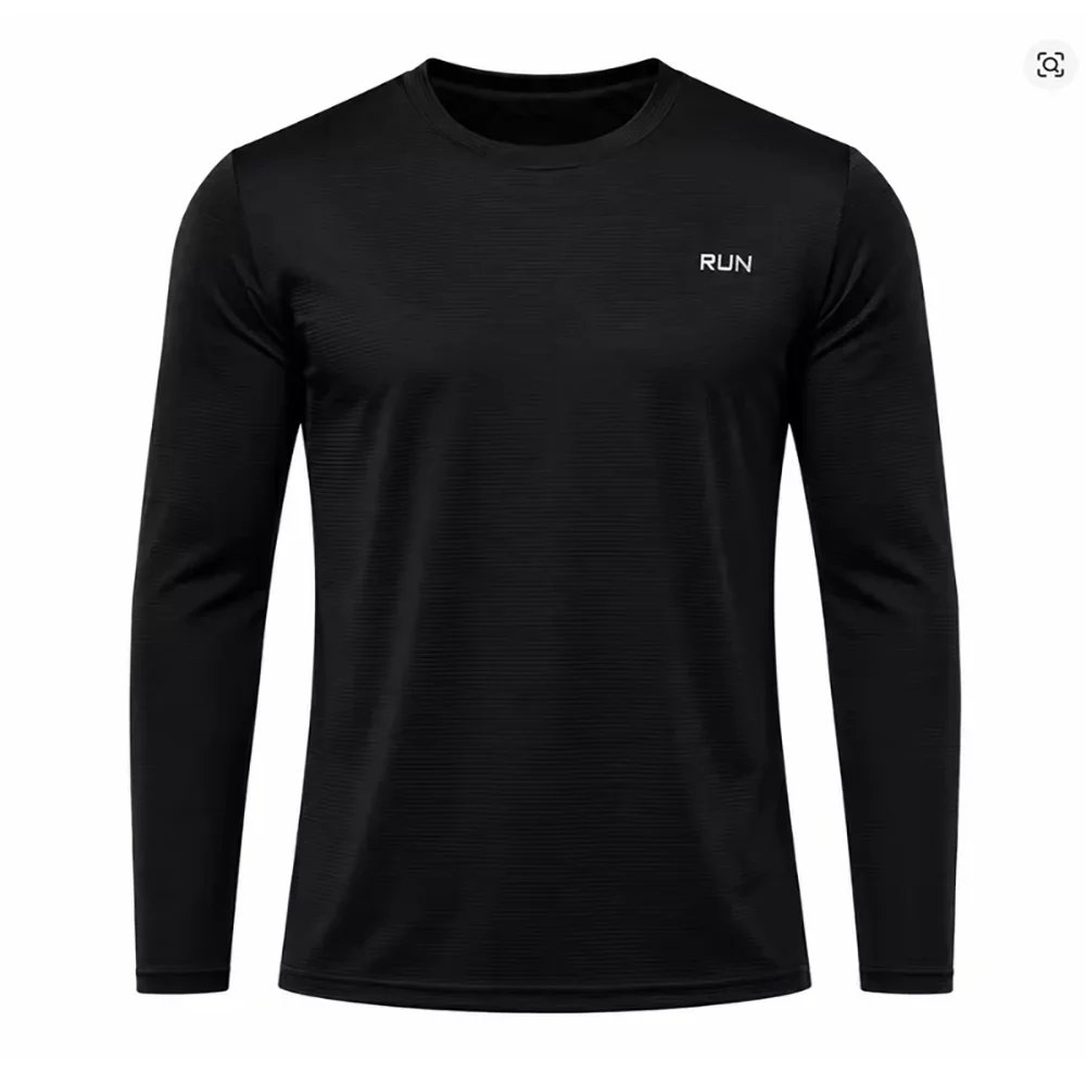 Men's Quick Dry Long Sleeve T Shirt, Round Neck Breathable Running Workout Top, Lightweight Sports Training Tee With RUN Print