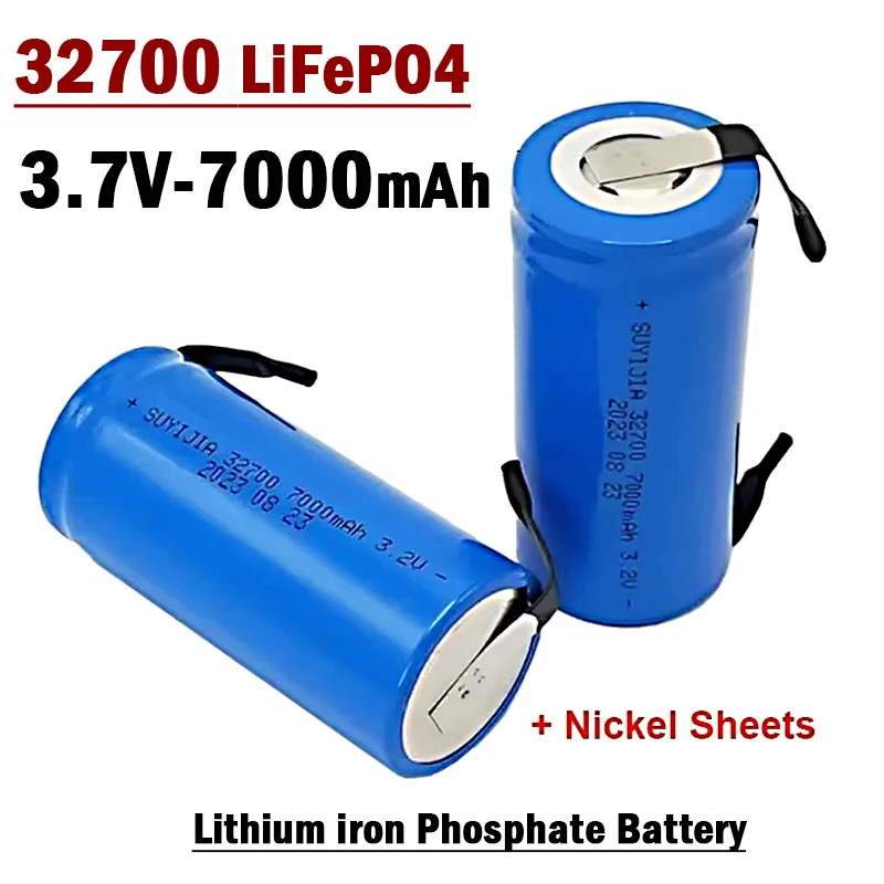 New 3.2V 32700 7000mAh LiFePO4 Battery 35A Continuous Discharge Maximum 55A High Power Rechargeable Bateria+DIY Nickel Sheets