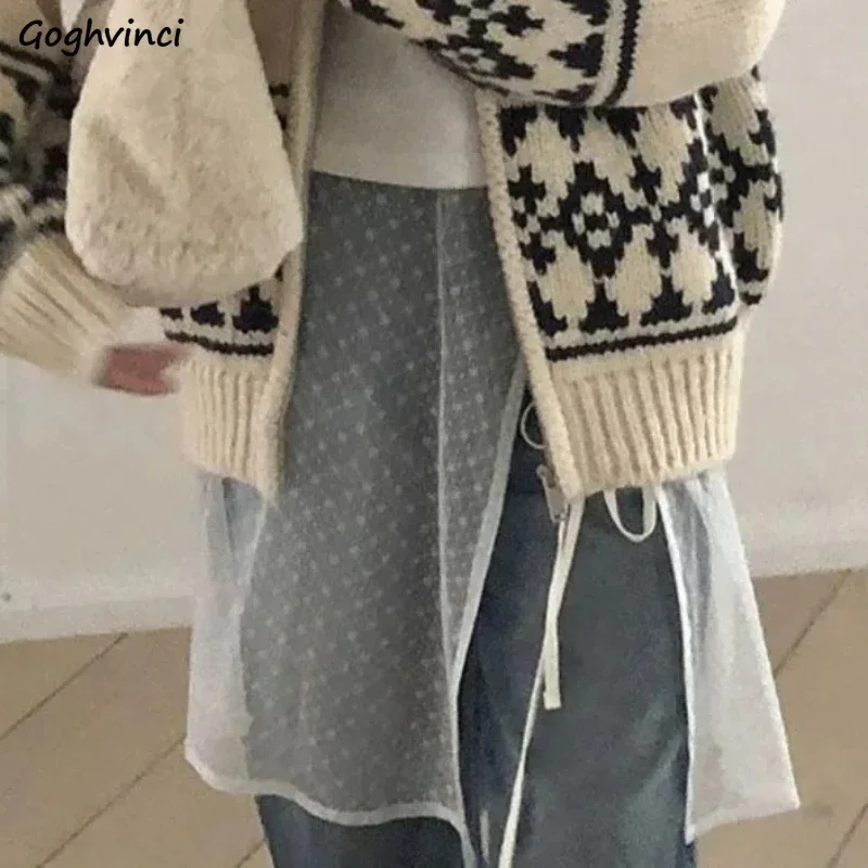 

Skirts Women Korean Fashion Lace-up Chic All-match Mesh Design Solid High Street Loose Fit Casual Students Spring Summer Ins