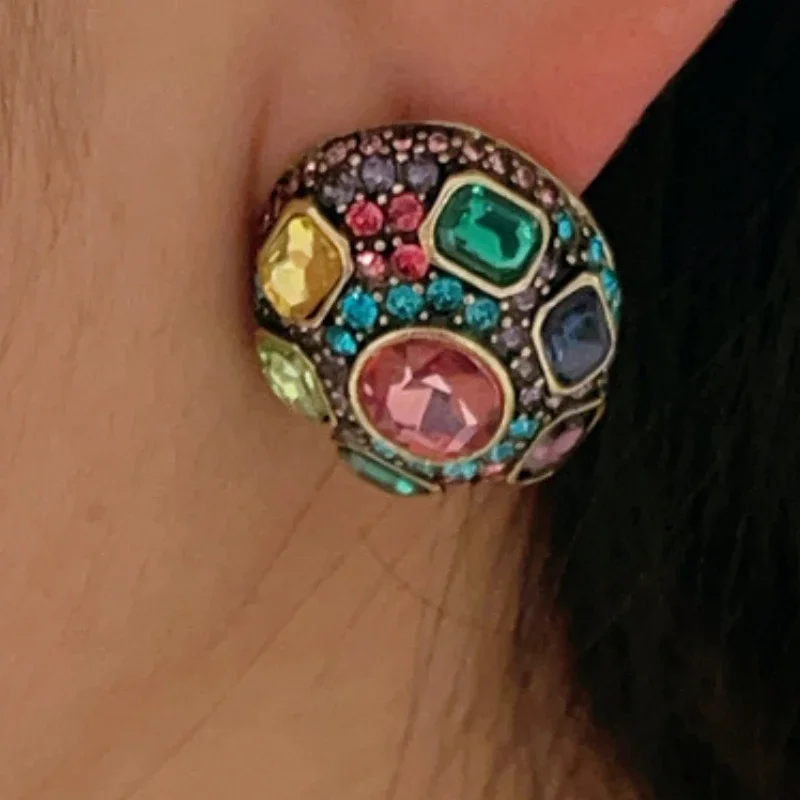 Draweye Colorful Zircon Stud Earrings for Women Medieval Palace Style Vintage Elegant Jewelry Geometric Pendientes Mujer