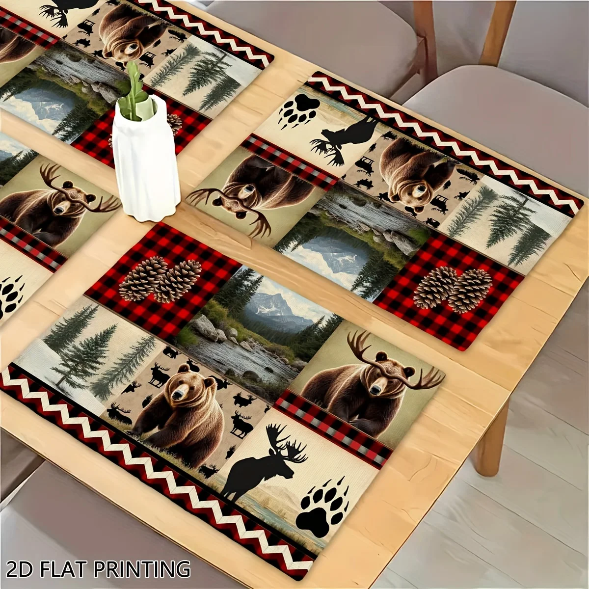 VIKAMA 4pc Wild Forest Placemats Are Waterproof Heat Insulating And Easy Clean They Are Classic Red And Black Checkered Placemat