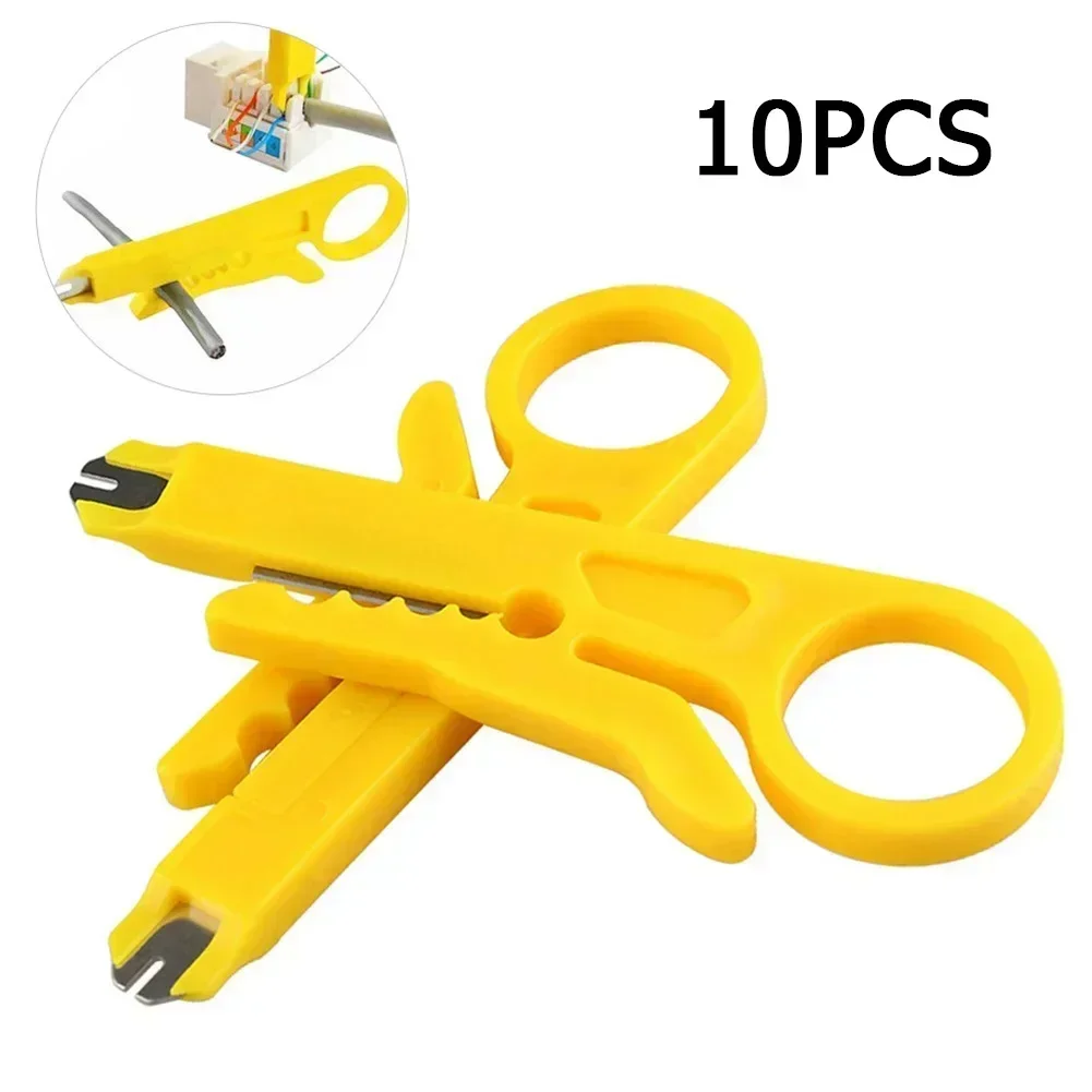 10pc Yellow Cable Stripper Plastic Strip Wire Punch Down Cutter Stripper Manual Pliers Tool For CAT-5 CAT-5e CAT-6 Data Cable