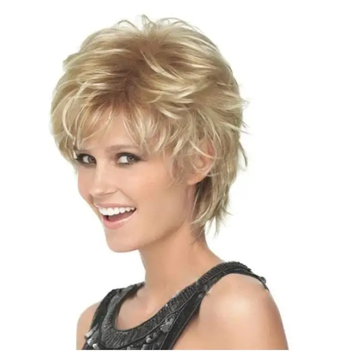 Short Classic Curly Wig Hair Synthetic Natural For Women Mixed Brown Blonde Heat Resistant Daily Short Wigs Female