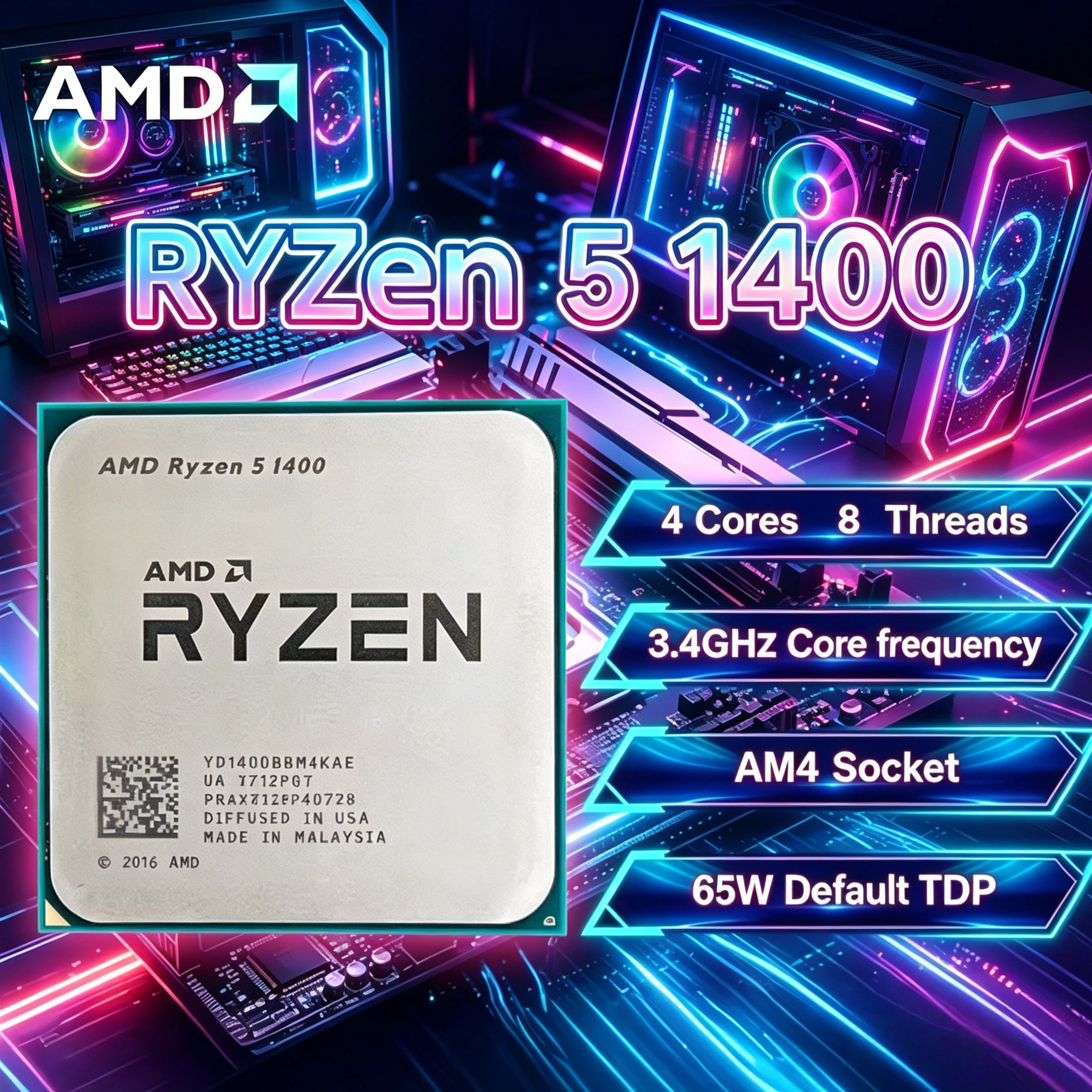 

AMD Ryzen 5 1400 Quad-Core Eight-Thread 3.4GHz Boost Unlocked AM4 Desktop Processor with 8MB L3 Cache and Wraith Stealth Cooler