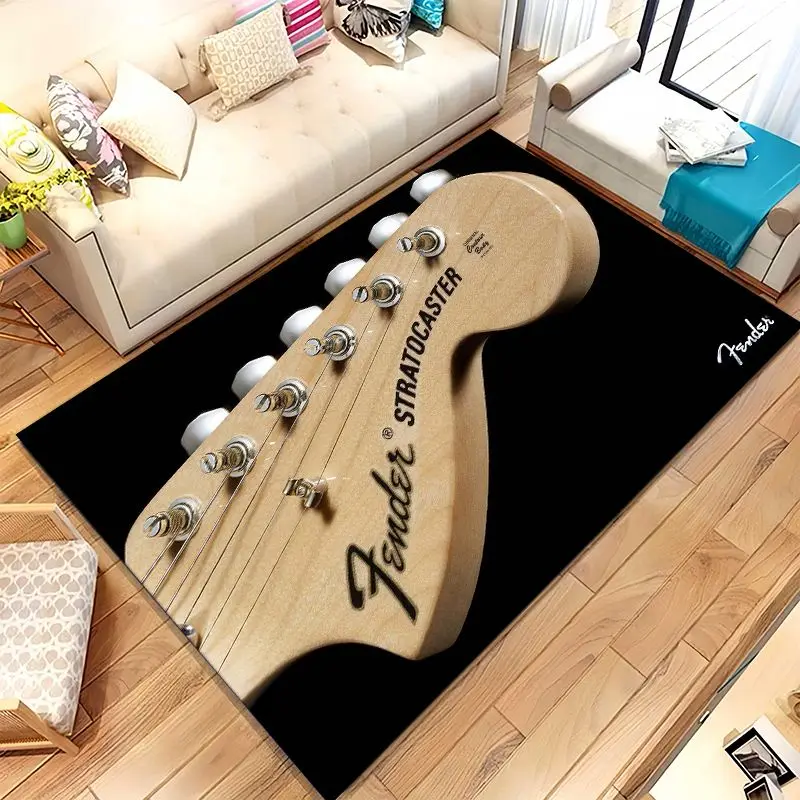 Vintage Fender Guitar Rock Music Area Rug,Soft Non-Slip Carpet Mat for Living Room Bedroom Playroom,Sofa Floor Rug,Home Decor