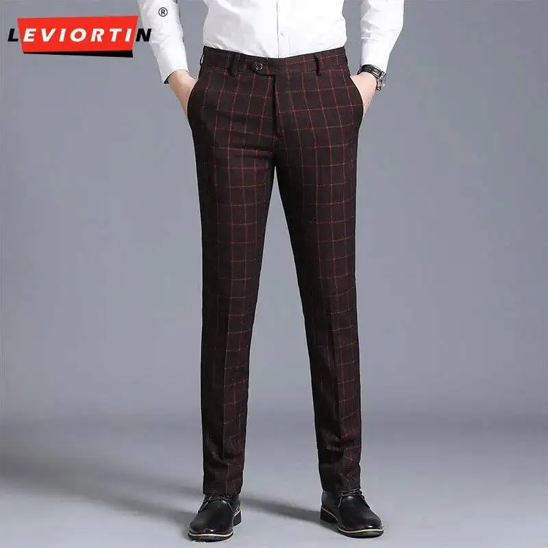 Spring Autumn Classic Plaid Suit Pants Formal Business Office Wedding Social Party Pants Holmes Street  Checkered Dress Trousers