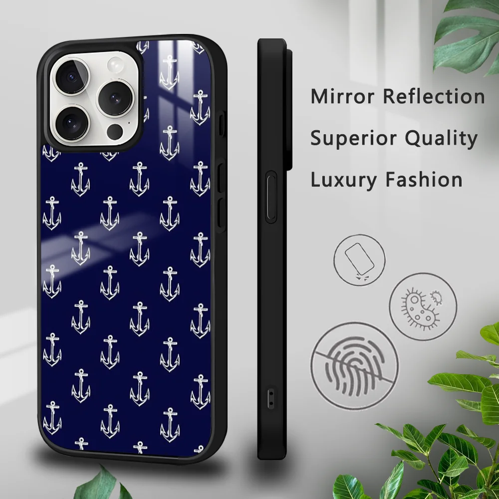 Graffiti Boat Anchor Print Phone Case For iPhone 15 14 13 12 11 Pro Xs Max Mini XR X 7 8 Plus luxury Mirror Hard Funda