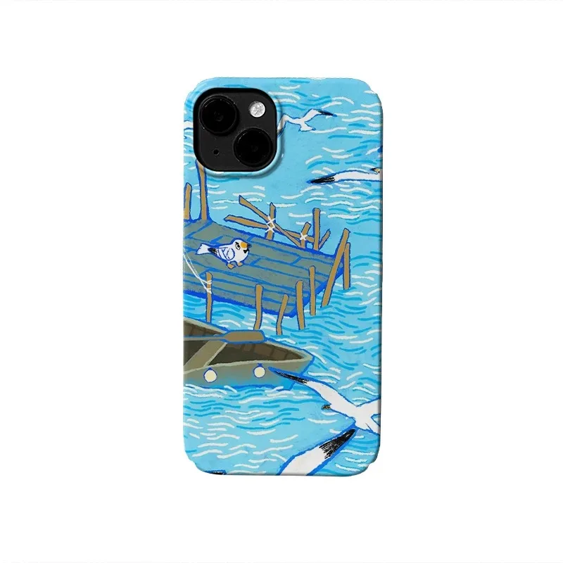 

Blue Illustration of Seagulls Phone Case for IPHONE 17 Air 16E 15 PROMAX 14 Plus 13 12 MINI 11 PRO 16Plus XR Acrylic Phone Cover