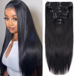 Clip In Straight Human Hair Extensions Natural Color 100% Unprocessed Full Head Brazilian Virgin Hair Seamless Clip In Extension