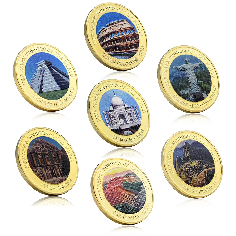 

Seven Wonders of The World Commemorative Gold Plated Challenge Coin Art Craft Collection Gift Collection Gift