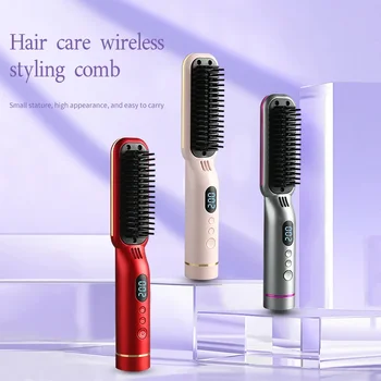 Image Portable Wireless Ionic Hair Brush Straight Comb Home Anion Straightening Tool Easy USB Charging Brushes