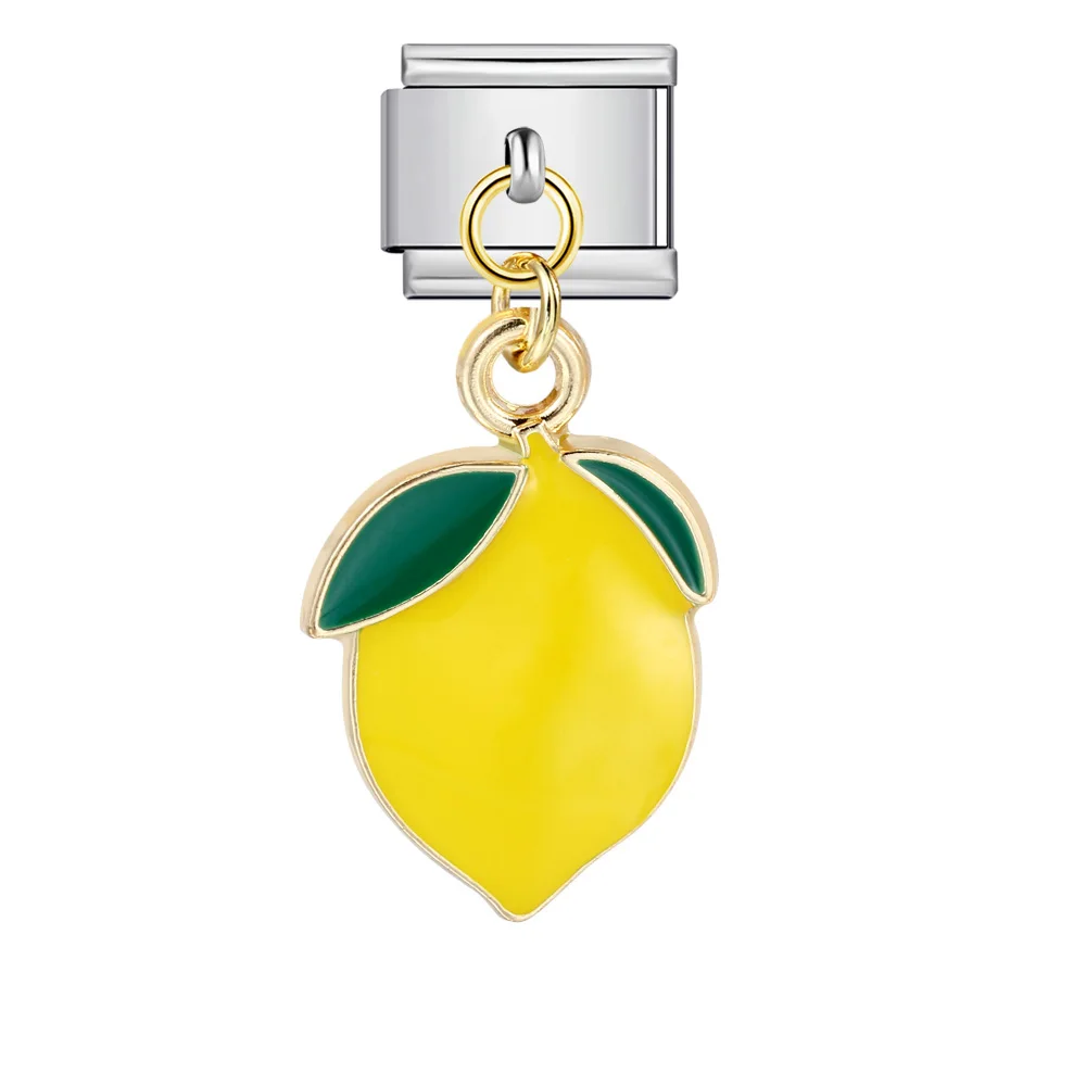 Neuer italienischer Charm-Anhänger mit Orangen-, Erdbeer-, Apfel-, Zitronen- und Wassermelonen-Motiven, passend für 9-mm-Edelstahlarmbänder, Schmuckherstellung, DIY-Schmuck. – Detail 5