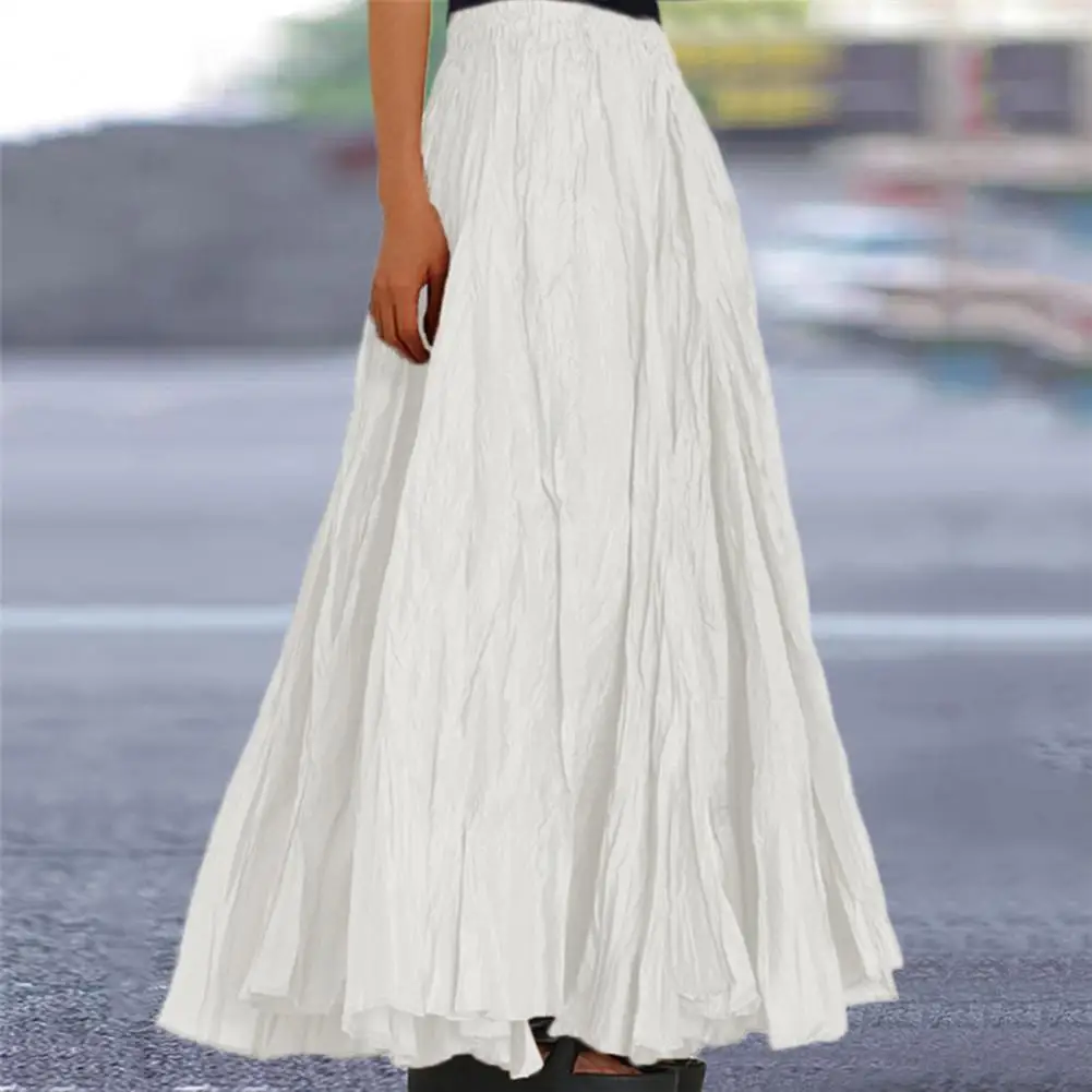 Ankle-length Women Skirt Elegant High Waist Pleated Maxi Skirt for Women Solid Color A-line Ankle-length Skirt with Hem for Work