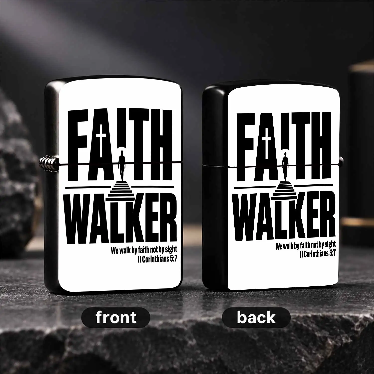 Creative Faith Walker Themed Windproof Lighter, Printed with 2 Corinthians 5:7 Inspirational Verse, Portable Multipurpose Ignition Tool for Camping, Candle Lighting, Daily Use, Thoughtful Gifting Choi A Humorous And Interesting Lighter