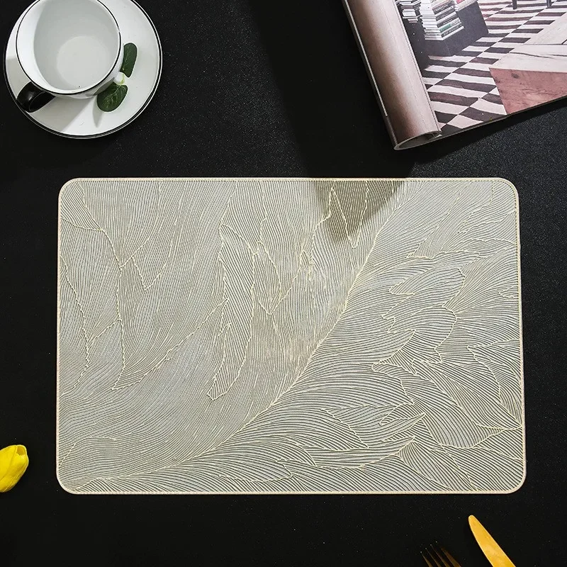 

1Pc 45x30cm Rectangular Feather Pattern Table Dinner Placemat Insulation Nordic Light Luxury Anti Slip Mat
