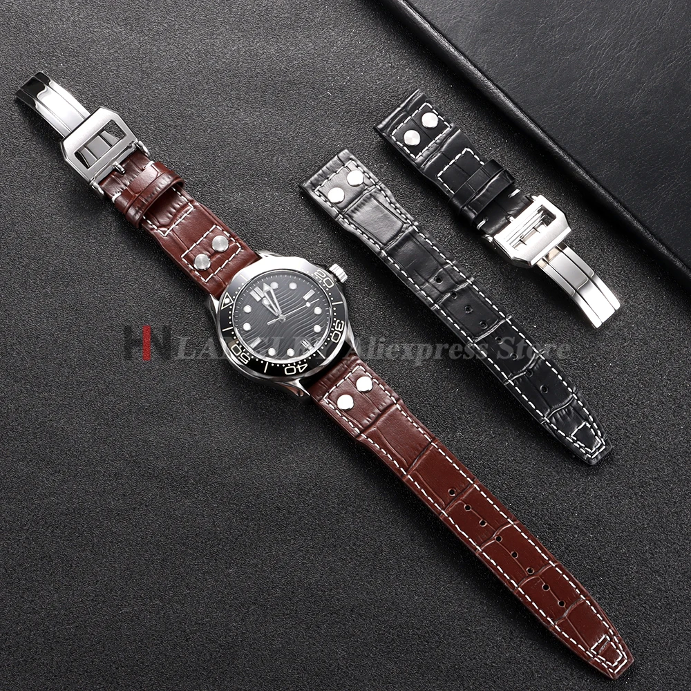 Ремешок из воловьей кожи 20 мм 21 мм 22 мм для IWC Pilot Watch Band Складная пряжка Мужчины Женщины Коричневый Черный Деловой Часы Браслет