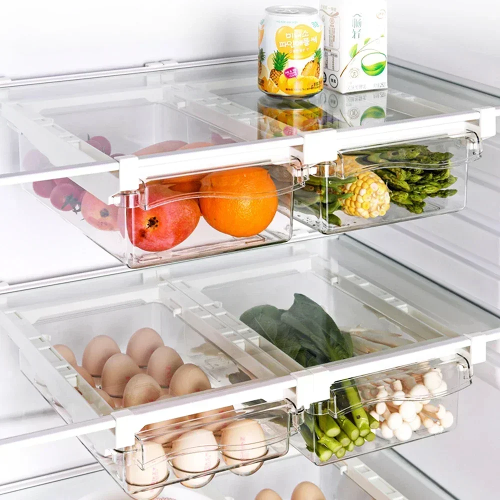 

Transparent Fridge Organizer Fruit Egg Refrigerator Storage Box Under-shelf Refrigerator Drawer Box Fresh-keep Kitchen Organizer