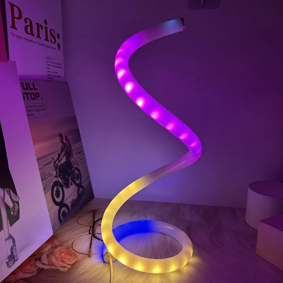 1pc Modern Acrylic Spiral RGB Magic Horse Desktop Decorative Table Lamp Simple Adjustable LED Table Lamp USB Power Supply