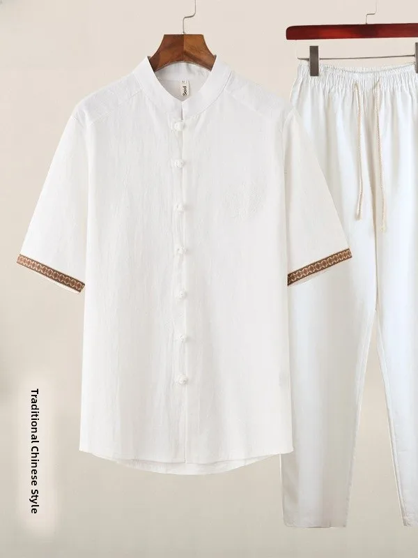 

Мужская повседневная одежда из хлопка и льна, коллекция Mid-Year, не мнется, однотонная, для мужчин среднего возраста...