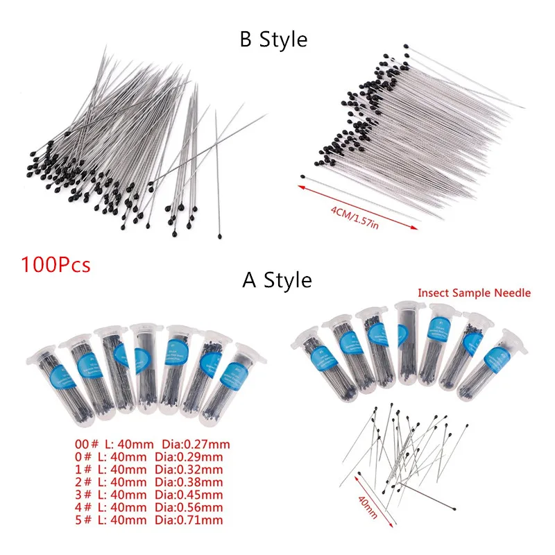 Новинка, 100 шт., штифты с пластиковой коробкой, игла для образцов, нержавеющая сталь для школьной лаборатории, энтомологическая разделительная деталь тела