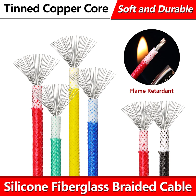 1/5M Silicone Fiberglass Braided Cable Insulation High Temperature Resistant Tinned Copper Wire Warm Floor Heat Element Cable