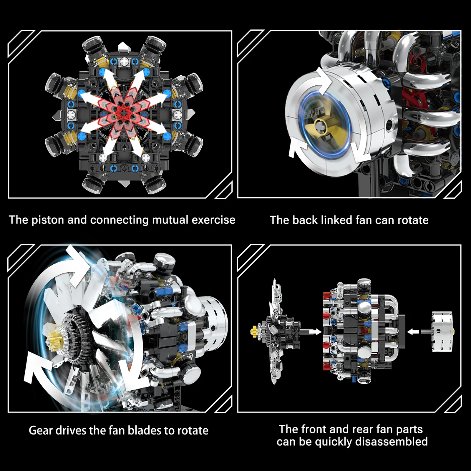 Conjunto de blocos de construção de motor de aeronave v8, 558 peças, modelo de simulação acionada por motor, brinquedo educacional de haste, presente de ornamento de mesa diy