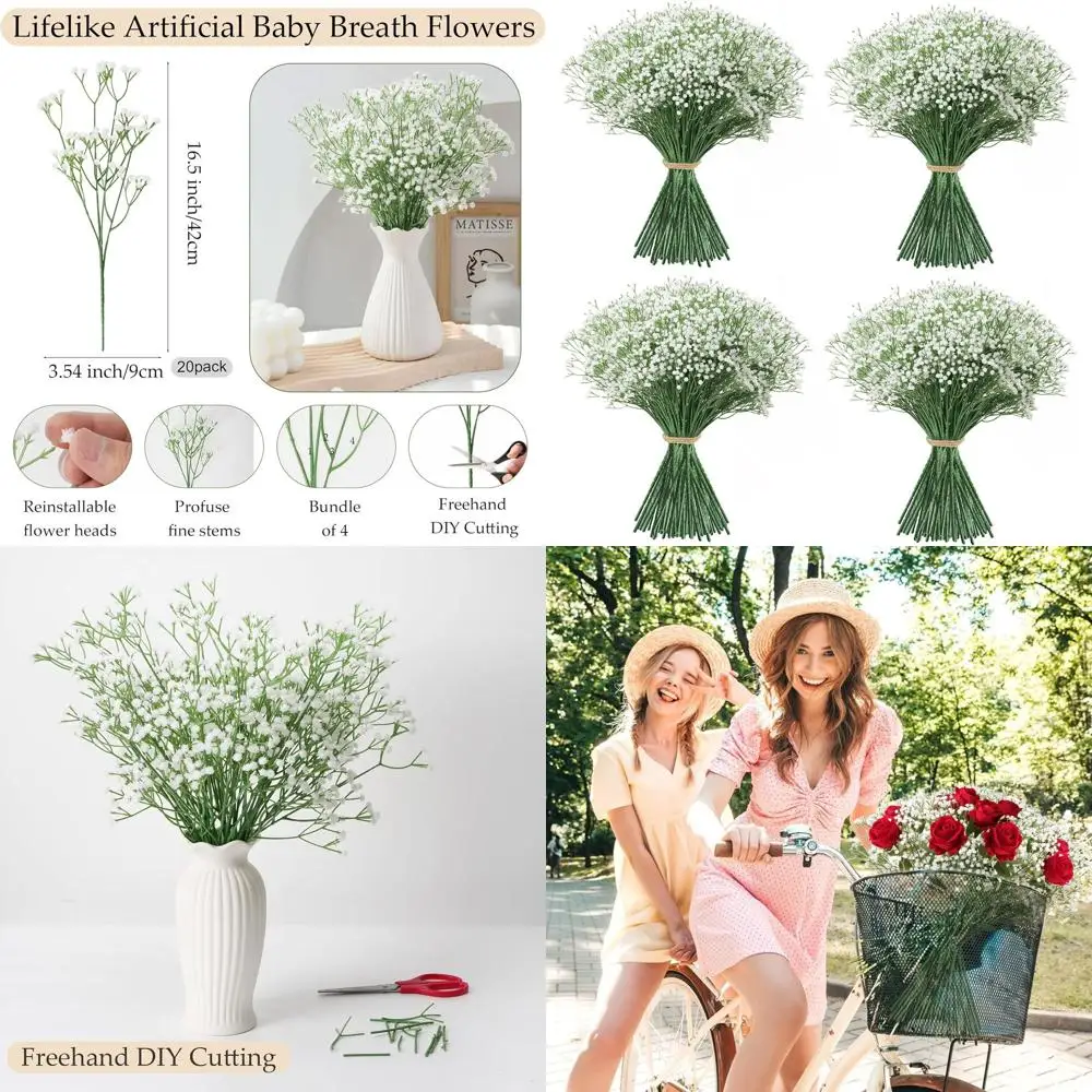 

60 шт., белые искусственные цветы Real-Touch для детского дыхания для свадебных букетов своими руками и домашнего декора