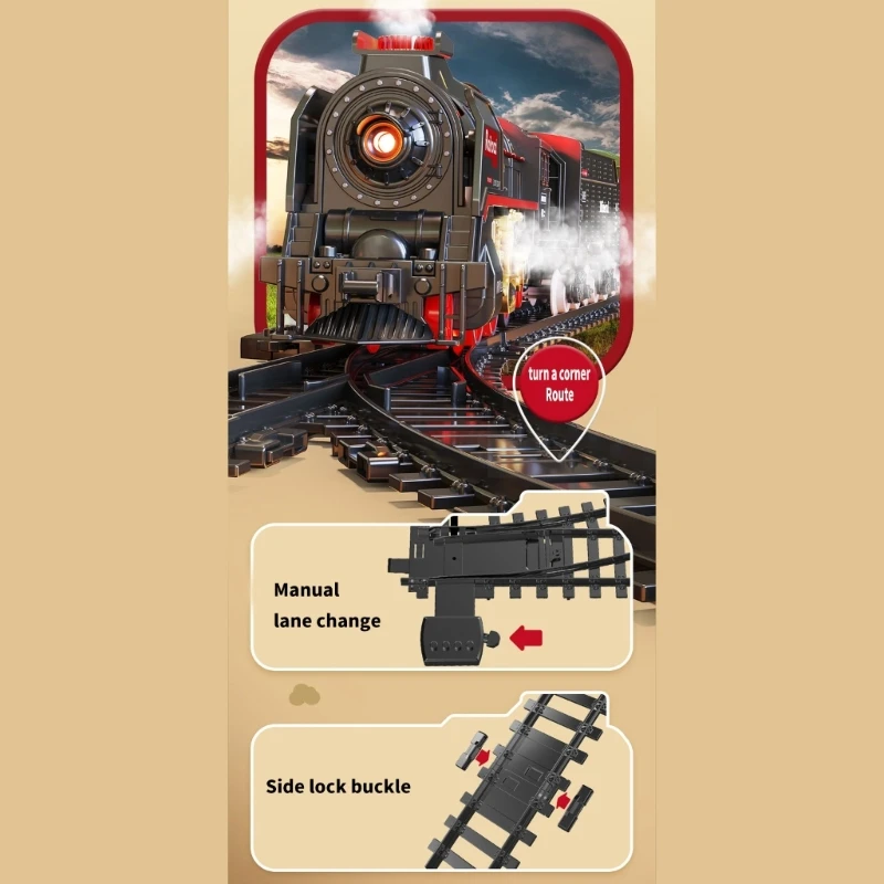 Railway Train Toy Electric Train Track Set with Smokes,Lights and Sound Train Tracks Model Toy for Kids Children Gift