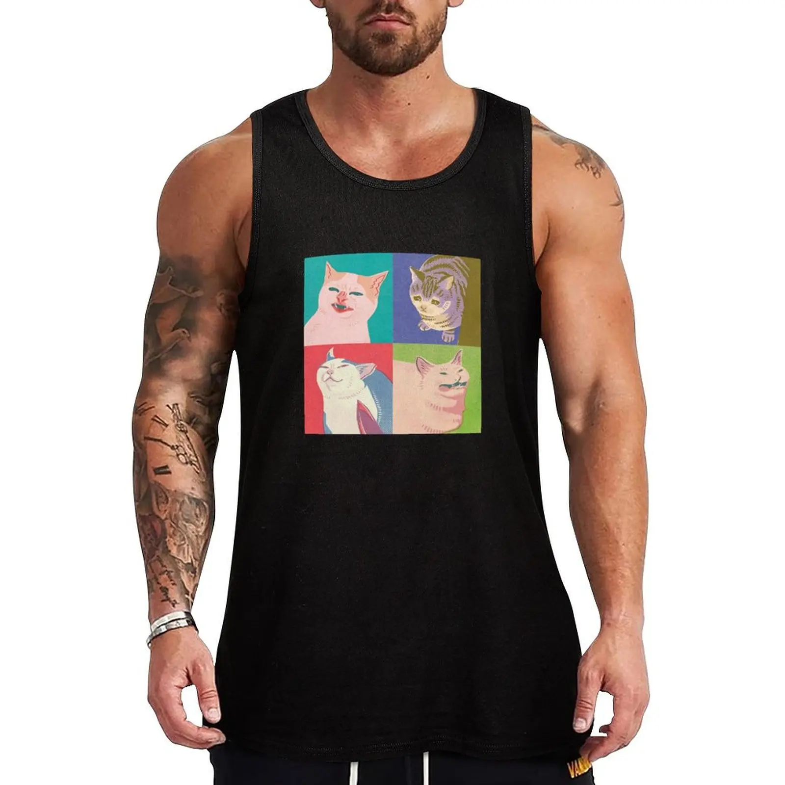 

Four Meme Cats of the Apocalypse Tank Top Sleeveless T-shirt Men's gym t-shirts Men's t-shirts sleeveless gym shirt man fitness