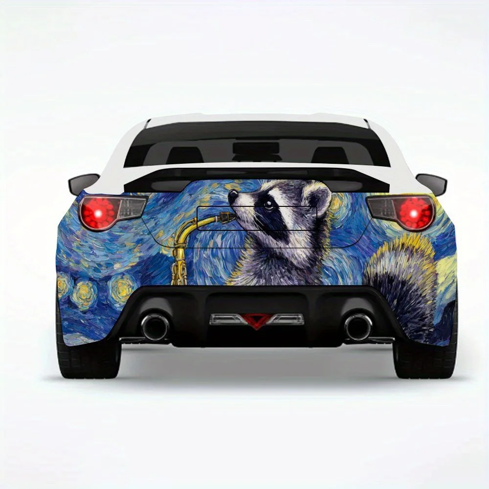 

Raccoon Playing Saxophone under Starry Sky Car Sticker,Vinyl Decal for Car Rear, Waterproof Self-Adhesive Vinyl Stickers for Veh