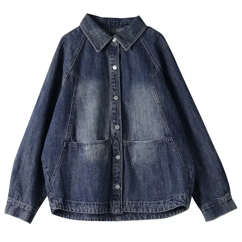 Women\'s Denim Jackets Plain Outerwears Pocket Blue Spring Autumn Female Jeans Coat Luxury Korean Reviews Many Clothes Outer Y2k