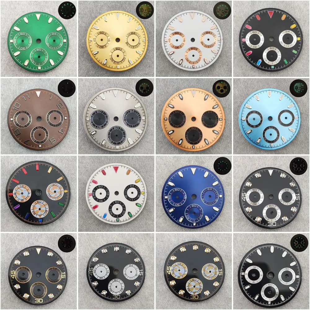 29mm Panda Dial Suitable for VK63 Movement Green Glow Custom Logo Quartz Timing Watch Accessories