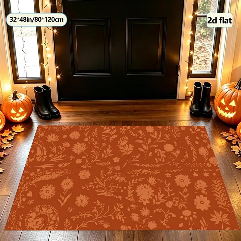 Vintage Caramel-Colored Floral Velvet Rug, Perfect for Autumn and Winter, Suitable for Living Rooms and Bedrooms to Create a Warm and Cozy Autumn Harvest Atmosphere