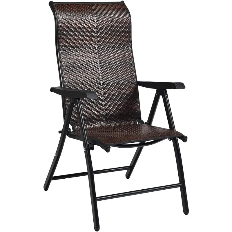 

Patio Rattan Folding Chair, Outdoor Wicker Portable Camping Chair with Widened Armrest, Foldable Chair with High Backrest