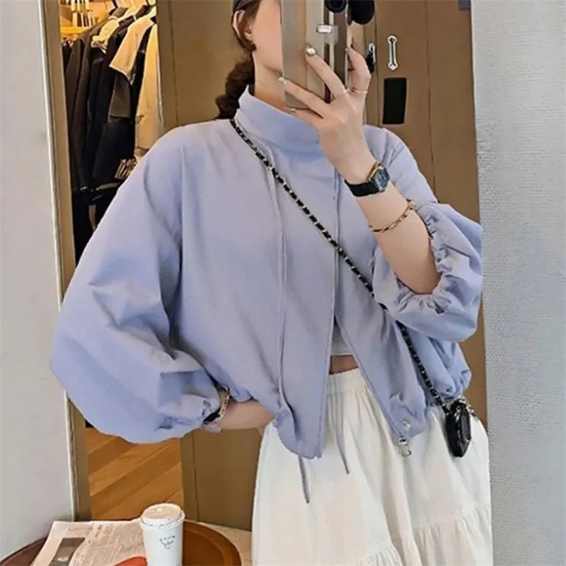 Stand-UP Collar Windbreaker Jacket Women's Autumn Autumn 2026 New Coat Loose Short Outerwear Casual Commuter Overwear Ladies Top