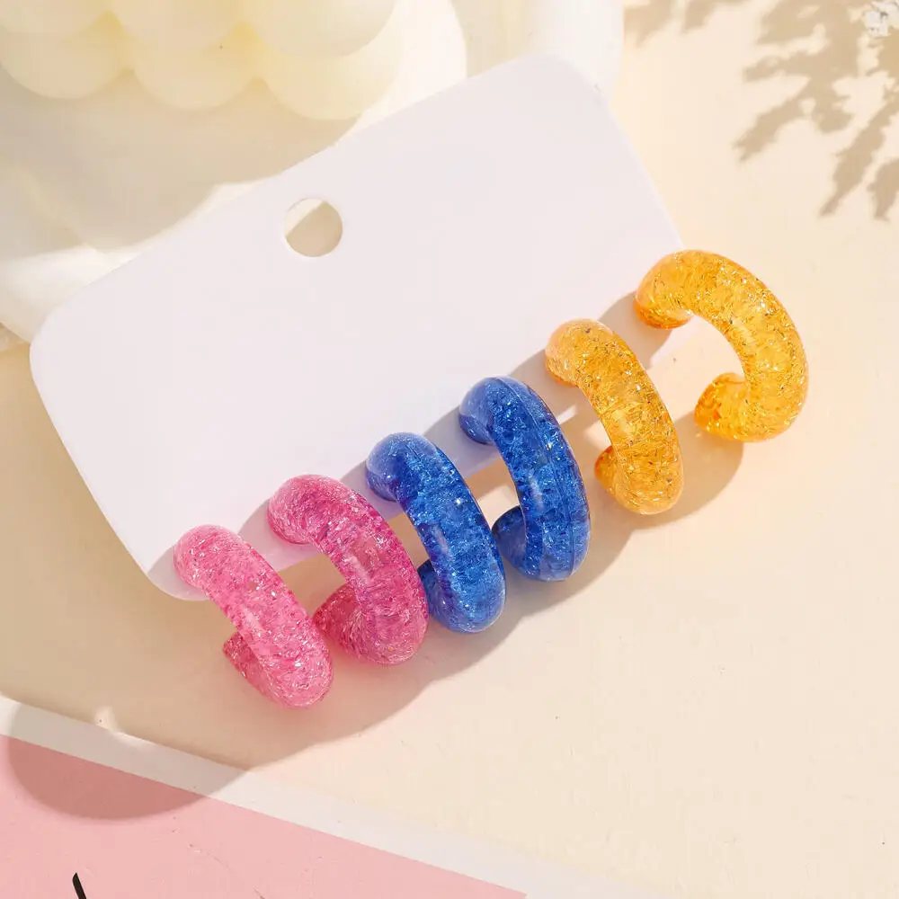 3Pairs Sparkly Crystal Water Drop Hoop Earring Set, Classic Fashion Water Drop C-Shaped Earrings, Suitable for Daily Party Wear