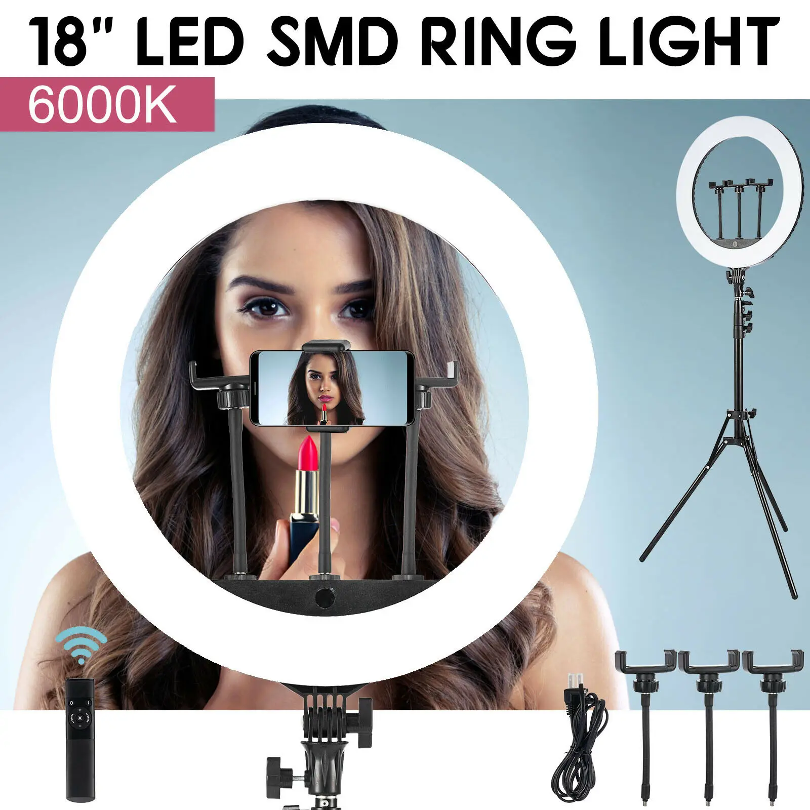 LED Ring Light Kit with Tripod Stand 18 inch Ring Light Dimmable 6000K for Makeup Phone Camera SMD LED Video Makeup Light Lamp